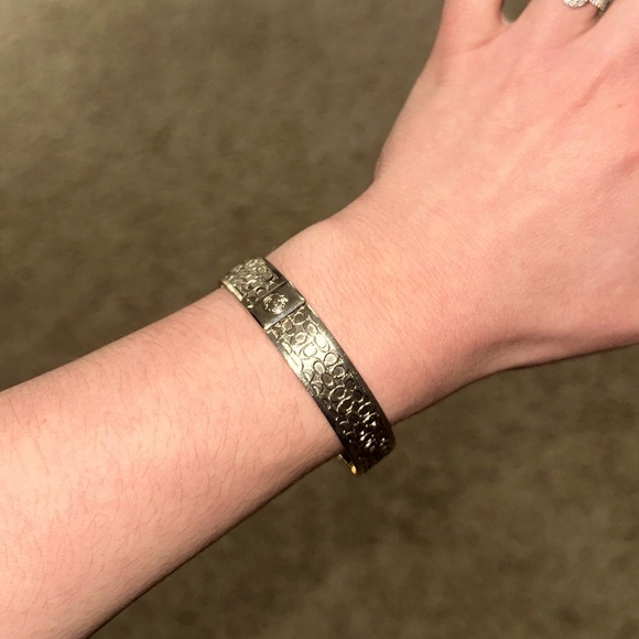 COACH Silver Bangle Bracelet with Signature Classic “C” Logo Print. - Picture 10 of 12
